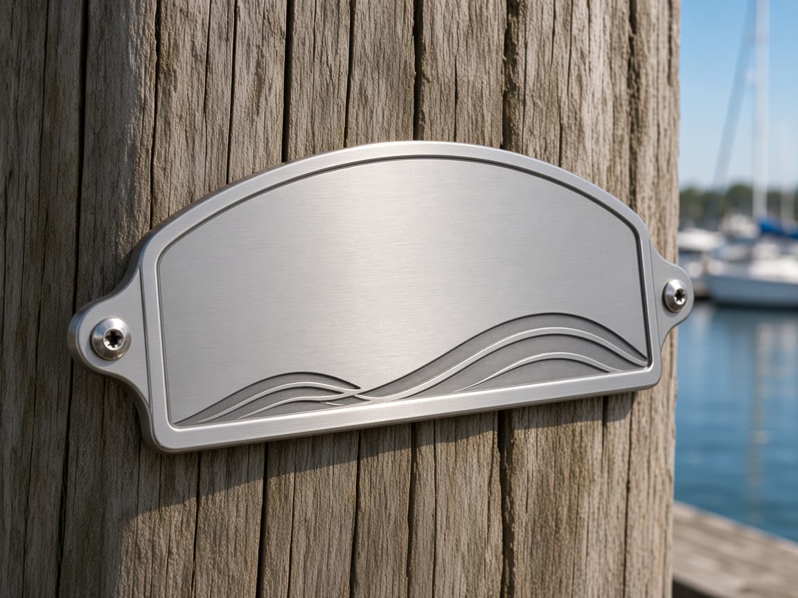 Dock and Boat Nameplate design concept in a presentation setting